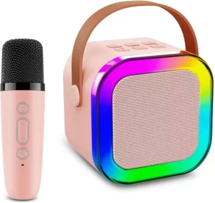 KICKSTORM K12 Mini Karaoke Toy Speaker with Wireless Microphone for Kids Girls and Boys 5 W Bluetooth Speaker Rechargeable, BT,TFT,AUX,USB (Pink)