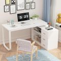 Executive and Unique L-Shape Computer Desk , Study Writing Desk with Storage, Home and Office Computer Table with 3-Drawers and 2-Shelves, Work Space Organizer. 