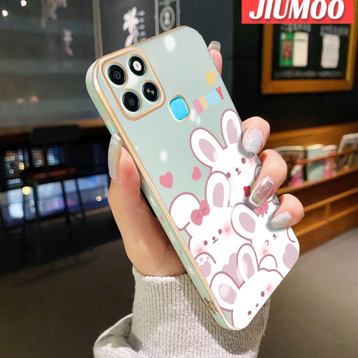 JIUMOO For Infinix Smart 6 HD Smart 6 Plus Smart 7 Case Cartoon Cute Bunny Luxury Plating Phone Cases New Square Edge Pattern Silicone Soft Casing Camera Lens Protection Shockproof Cover