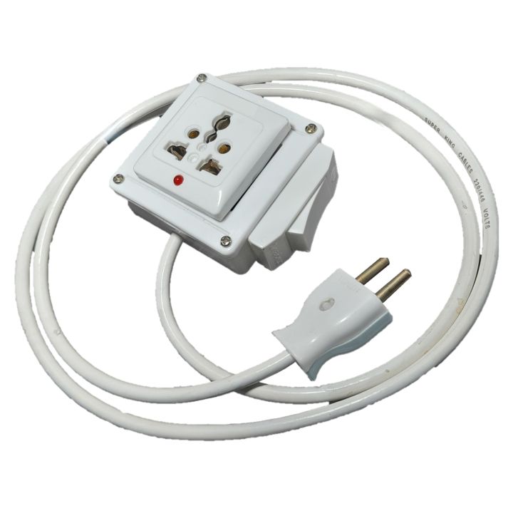 Universal 3 pin Socket Extension Board with Flexible Two Core Round Cable and Without Cable