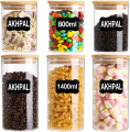 AKHPAL 6 Pack Glass Storage Jars with Airtight Bamboo Lids, 1400ML and 800ML Glass Kitchen Canisters , Clear Food Storage Jar Storage Containers for Coffee Bean, Candy, Sugar, Flour, Pasta, Nuts. 