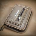 Boweisi Genuine Men's Leather Card Holder Storage Bags Blocking Zipper Thin Pocket. 