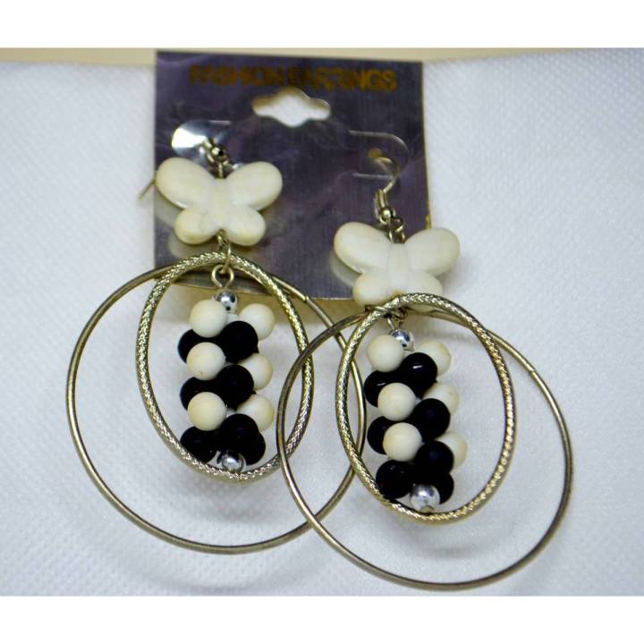 Fashion Imported Jewellery Silver Color Black and White Beads Butterfly Shape Drop Earrings for Girls Women - RC-IMP-ER-227