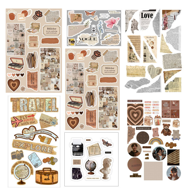 Journals Asthetic stickers ( Uncut ) - A4 size - 8x12 Inches l Asthetic journal Vintage sticker sheets l Journaling stickers