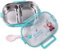 Frozen Character Stainless Steel Lunch Box For Students 2-Grid Lunchbox with Spoon. 