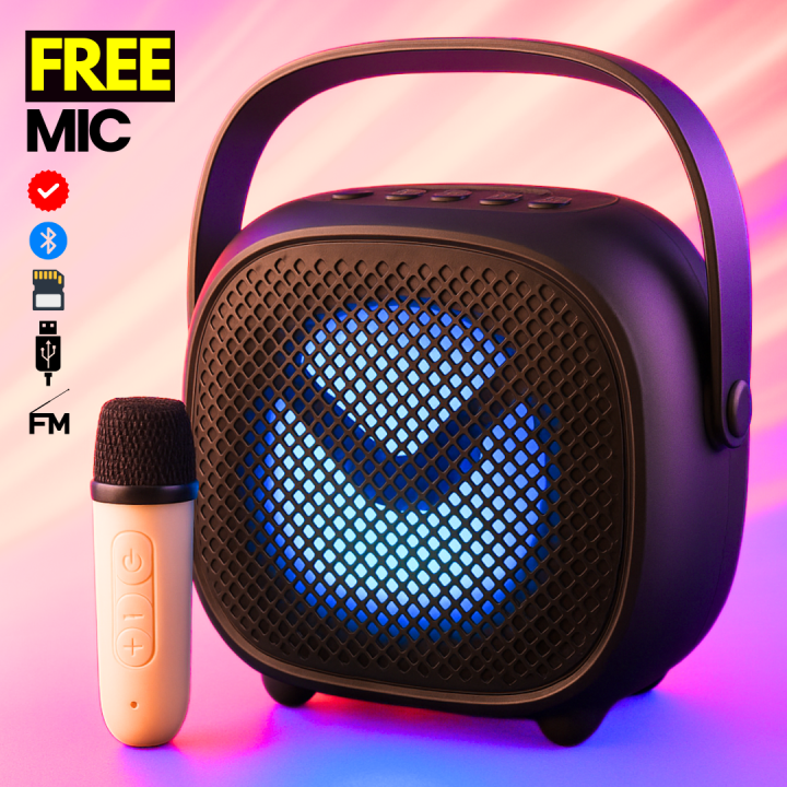 Original Portable Bluetooth Wireless Speaker With FREE Wireless Microphone ~ Rechargeable Big Sound System Loud Speaker with Mic ~ High Stereo Bass & Woofer Home MP3 Player Mobile Speaker for PC Computer & Laptop ~ Support USB, SD Card, FM Radio ~ FunBug
