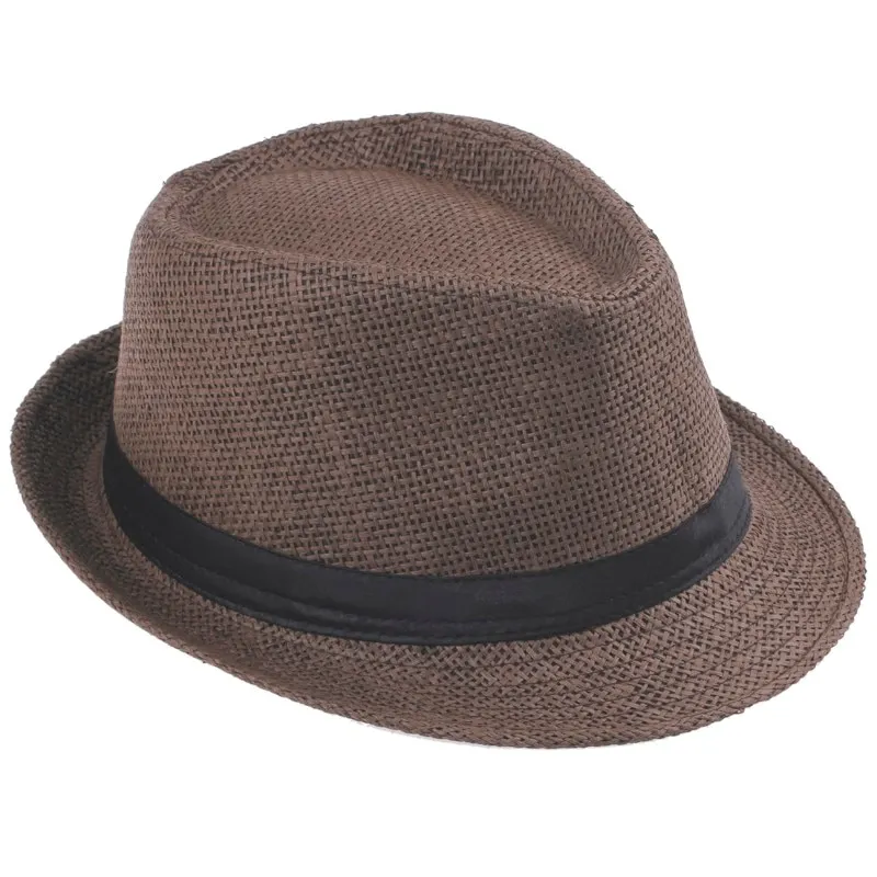 2016 Fashion Unisex Summer Straw Men s Fedora Hats Trilby Gangster Cap Sunhat Beach Straw Panama Hat with Ribbow Band Daraz.pk