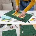 Thickened Self Healing Cutting Mat, A4 Rotary Cutting Sewing Mat for Crafts, Double Sided 5-Ply Table Cutting Board for Fabric Quilting Leather Arts Hobby Project, Green. 