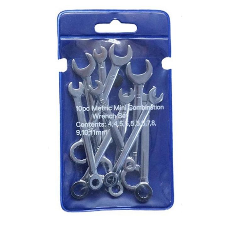 BRADOO- 10Pcs Mini Eneer Wrench Dual Heads Offset Ring Spanner Tools Spanner Combination Key 4-11mm Wrenches Hand Set