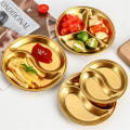 Stainless Steel Stainless Steel Circular Partition Plate  Multigrid Multi Color Korean Barbecue Dipping Plate Thickened Golden Sauce Plate for Barbecue Parties Buffets Restaurants Home Cooking Snack. 