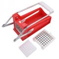 Potato Chips Cutter - French Fries Potato Chipper Machine - Interchangeable Steel Blades - 25 & 49 Slicer - French Fry Potato Chipper + 2 Blades - Vegetable Fries Cutter - Homemade Chips Maker - Red. 