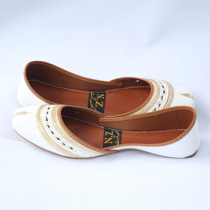 White Khussa Shoes | Handcrafted Desi Khussa with Embroidery | Comfortable Leather Padding | Elegant & Timeless Design for Weddings & Events
