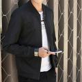 Men Simple Casual Baseball Jacket Solid Color Stand-up Collar Coat. 