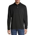 Black Men's Long Sleeve Micro Ottoman Polo. 