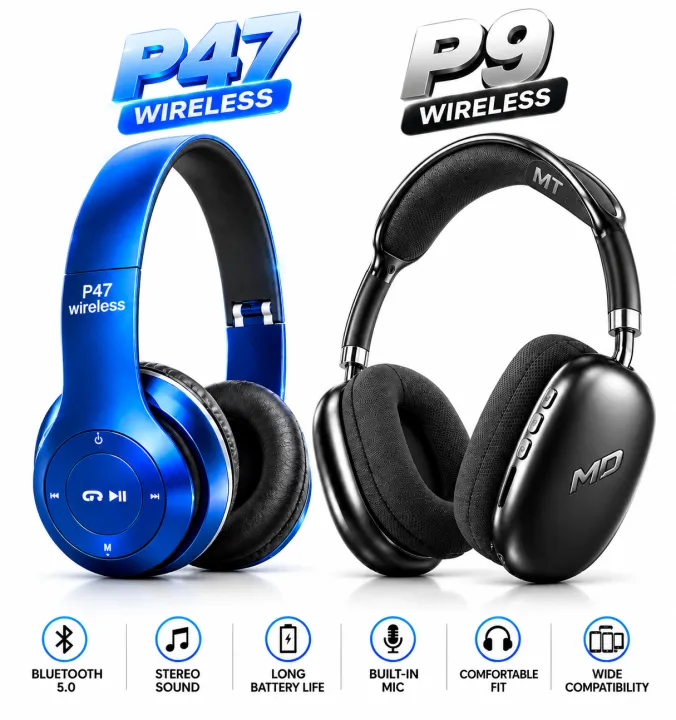 Wireless%20Headphones,%20P47%20Bluetooth%20Foldable%20Headset%20with%20Microphone%20Support%20FM%20Radio%20TF%20for%20PC%20TV%20Smart%20Phones%20&%20Tablets%20Etc%20-%20Image%202