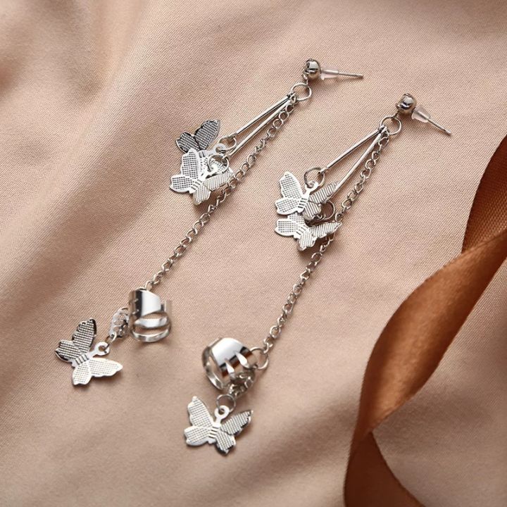 Pair%20and%201%20PCS%20of%20Butterfly%20Ear%20Cuff%20Long%20Dropping%20Pin%20Chain%20Silver%20Earring%20for%20Girls%20and%20Women%20Ear%20clip%20Earrings%20-%20Image%203