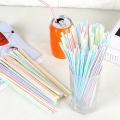 100Pcs/Pack Disposable Straws Flexible Plastic Bendable Rainbow Striped Printed. 