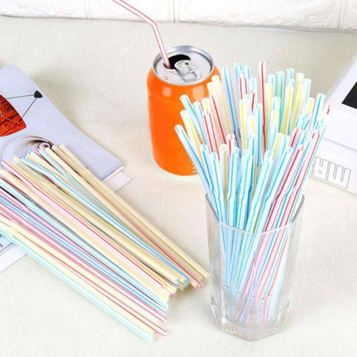 100Pcs/Pack Disposable Straws Flexible Plastic Bendable Rainbow Striped Printed