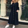2025 autumn Muslim long sleeved plus size women's round neck pocket commuting casual robe shirt dress long. 