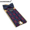 SHOWERSMILE Bow Tie Suspenders Men Plaid Mens Suspenders Braces for Trousers British Vintage Women Shirt Suspender Pants 3.5cm. 
