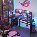 60 inch" Gaming Desk, Ergonomic Wing Shaped Gaming Computer Desk with Hoster Holder Headphone Hook for Home Office, Black (custimzed). 