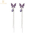 Enacolor Long Dangle Earings Exquisite Purple Crystal Pearl Butterfly Drop Earring. 