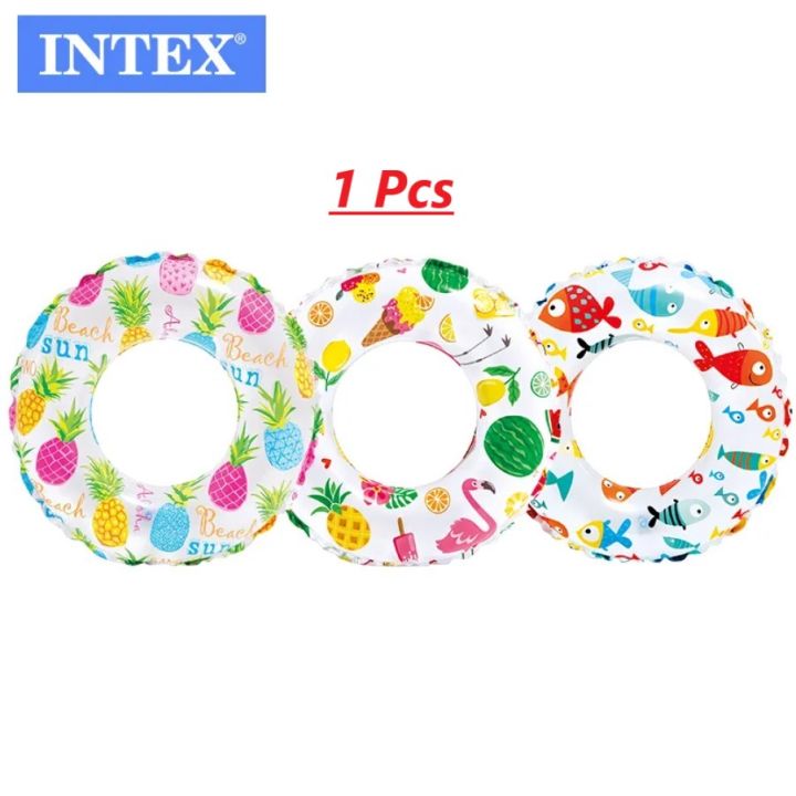 INTEX 59230 LOVELY PRINT SWIM RINGS 20IN Swimming Tube/Multiple Designs Fluorescent Transparent Swimming Pool Tube Rings for kids 1 Tube