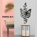 Beautiful Black Butterfly Wall Sticker with Floral Art. 