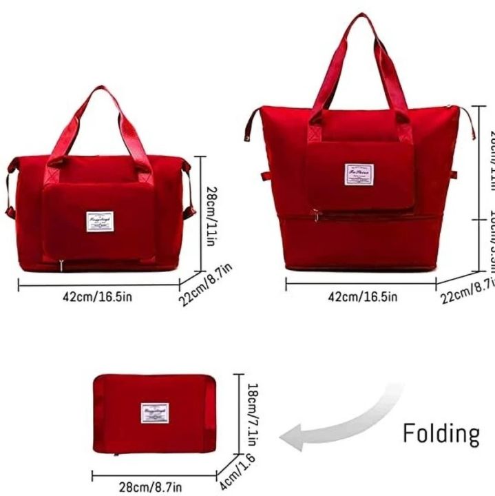 Large Capacity Folding Travel Bag Travel Lightweight Waterproof Carry on Luggage Bags with Fixed Strap Dry and Wet Separation Foldable Travel Duffel