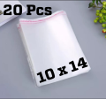 Bundle of 20 Transparent Plastic Poly Bag 10 x 14 Inches Size Sealable Used for Packing, Books etc. BOPP Poly Bags Self Adhesive. 