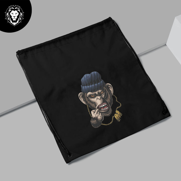 Monkey%20gangster%20head%20Black%20Drawstring%20Bag%20For%20(Boys%20&%20girls)%20-%20Image%204