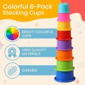 Stacking Cups Baby Toy Educational Cup Stacking Set 8-Pc Stackable Cups with Number Rainbow Nesting Cups for Babies 6-12 Months Stacking Cups for Toddlers 1-3 Perfect for Indoor/Outdoor. 