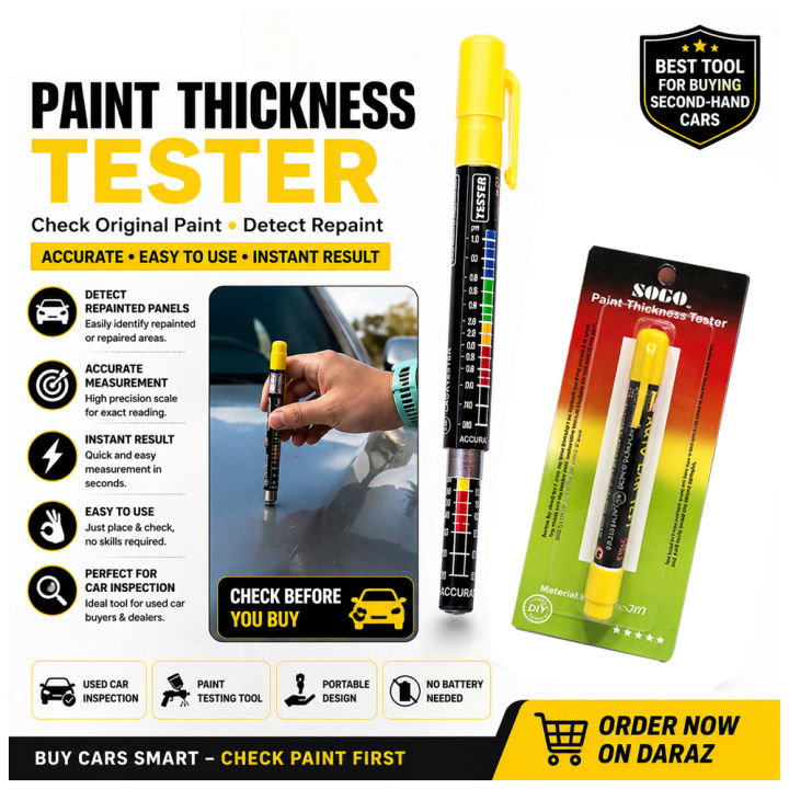 Autojin Auto Lak Car Paint Tester Pen Paint Thickness Meter Gauge Car Paint Accident Crash Checker Car Body Damage Detector with Magnetic Tip