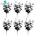 Black Artificial Flowers 6pcs Black Eucalyptus Branches Stems Realistic Silk Cloth Leaves for Halloween Decor Halloween Party Decorations. 