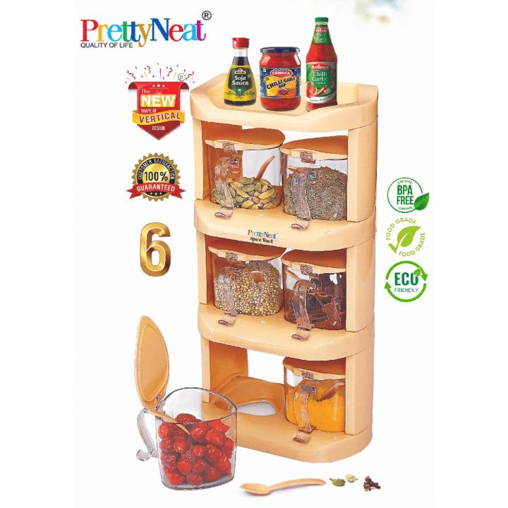 Pretty Neat 4 Tier Vertical Condiments & Spice Rack - 6 Spice Jars