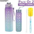 3pcs ~ 2pcs Motivational Water Bottle With Straw, Bottle & Straw Cleaner, Gradient Color Drinking Water Bottle For Girls And Female Gym With Handle, Portable Water Bottle For School, Fitness, Outdoor Sports, BPA Free Grade Plastic Travel Water Bottles. 