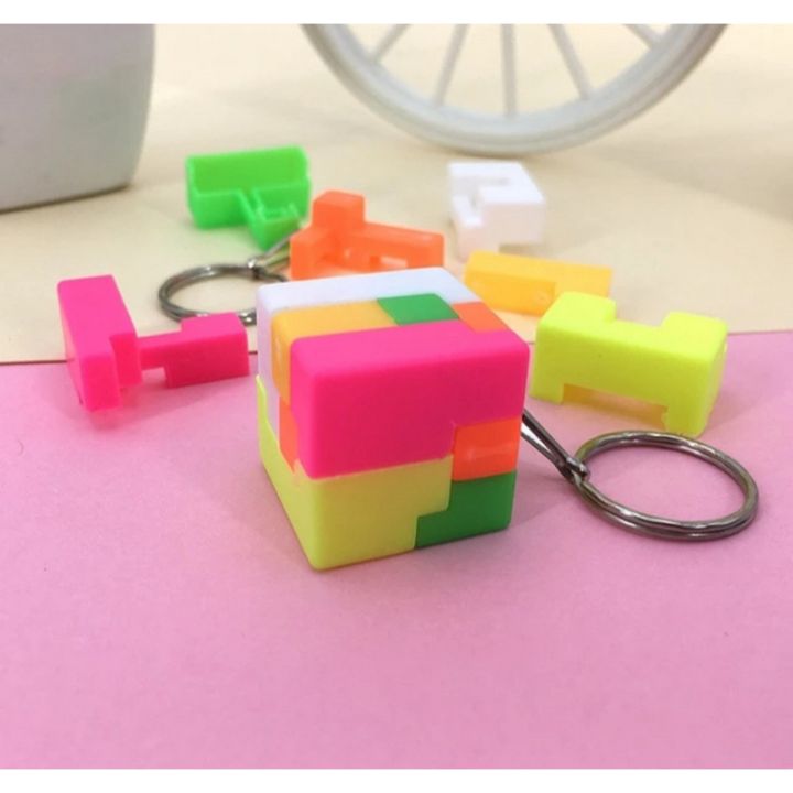 Intelligence Cube Puzzle Educational Lock Toy Keychain Keyring Holder - Puzzle with Key Chain Rings