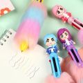 01 Pc Rainbow Fluffy 6 Colors Ballpoint Gel Pen - Plush 6 in 1 0.7mm Multicolor Retractable Pens Press Pen Office Stationery for Students Girls. 