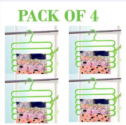 Pack of 4 - 5 Layer Space Saving Colorful Multifunctional Hanger for Towels, Trousers, Pants, Scarfs