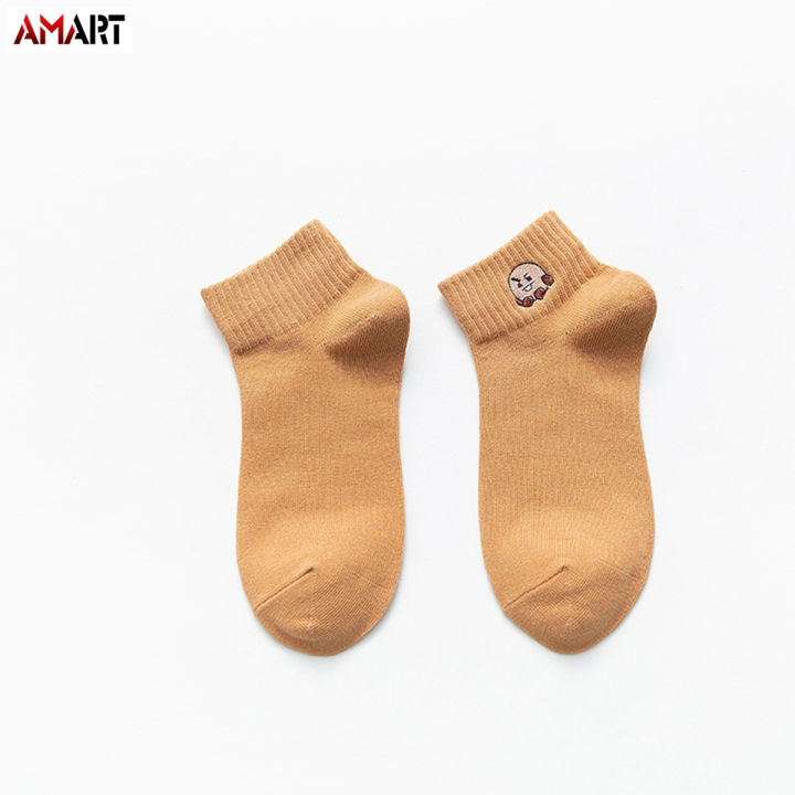 BTS BT21 Embroidery Korean Cute Thin Cotton Short Ankle Socks for Adults
