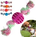 Pet Dog Treat Ball Dog Toy Cotton Rope Chew Toy with Rubber Ball – Molar Toy for Dog Christmas Ball – Cleaning Teeth Toy for Small Medium Puppy Indoor Outdoor. 