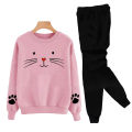 Pink Cat Printed Tracksuit For Girls & Womens - Soft & Comfortable Fleece Fabric Sweatshirt For Girls Hoodies & Trouser For Girls Printed Tracksuit. 