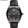 Emporio Armani Black Dial Black Genuine Leather Strap Watch For Men AR-0368-H. 
