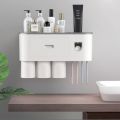 Dustproof with Super Sticky Suction Pad Wall Mounted Toothbrush Holder and Automatic Toothpaste Dispenser. 