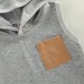 Infant Baby Boy 2 Pieces Outfits, Patchwork Hooded Sleeveless Tank Tops + Elastic Waist Solid Color Shorts Summer Set. 