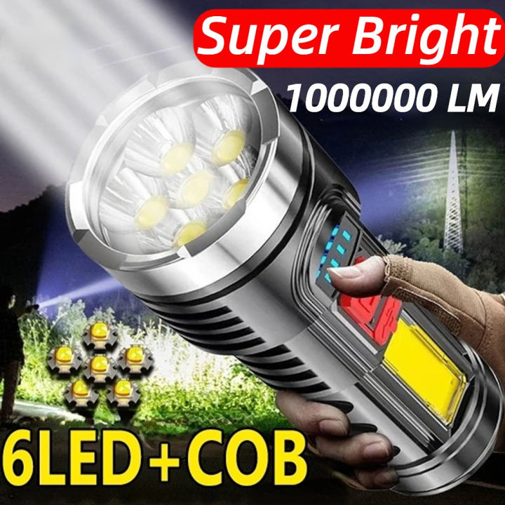 6 LED torch light powerful japan torchlight powerful flashlight rechargeable 18650 Battery mini flashlight Portable Lamp USB flash light waterproof Rechargeable emergency light COB Light LED Flashlight for Camping Light