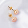 KEEMEEUYZO Real 925 Sterling Silver Earrings Natural Freshwater Pearl Stud Errings Gold Jewelry For Women Fashion Birthday Gift. 