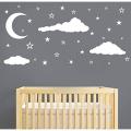 sheet size: 2 x 2 feet  - Beautiful Clouds moon stars Night sky nature wall stickers for girls, kids, festive, ramzan, home office room hall interior decoration decor lovers - White color - lucky garnet. 