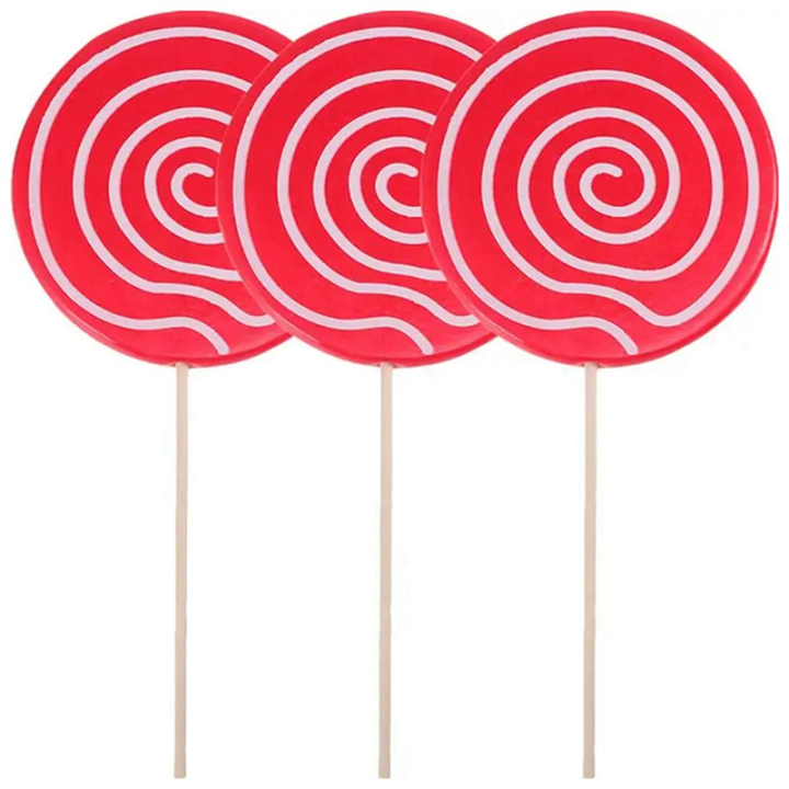 3Pcs Simulated Lollipop Prop Fake Lollipop Model Candy Ornament Wedding Festival Party Decoration Easy to Use ,Red