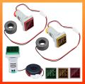 Digital Square AC Volt and Ampere Meter Light | Front Square Back Round Ampere Meter | 2 in 1 50-500V , 0-100A 22mm LED Current Indicator Voltage Meter | Sub Meter | CT Meter | Volt and Amp Tester Pannel Meter. 